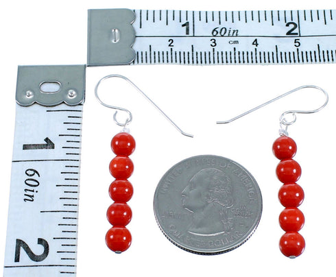 Genuine Sterling Silver Coral Bead Hook Dangle Earrings SX110000